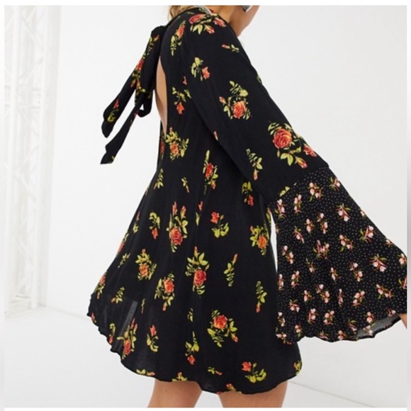 NWOT FREE PEOPLE Floral TATE HiNeck Tunic OpenBack Mini Dress - Picture 5 of 7